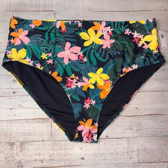 Old Navy Women's Size 3X Black Tropical High-Rise Classic Bikini Swim Bottom - Picture 1 of 13